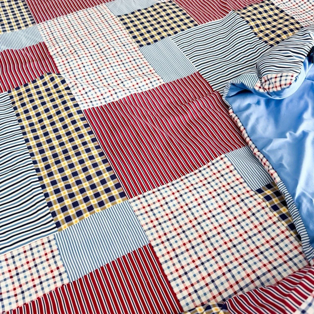 Vtg Tommy Hilfiger Madras‎ Patchwork Comforter Full Size Double Primary Colors